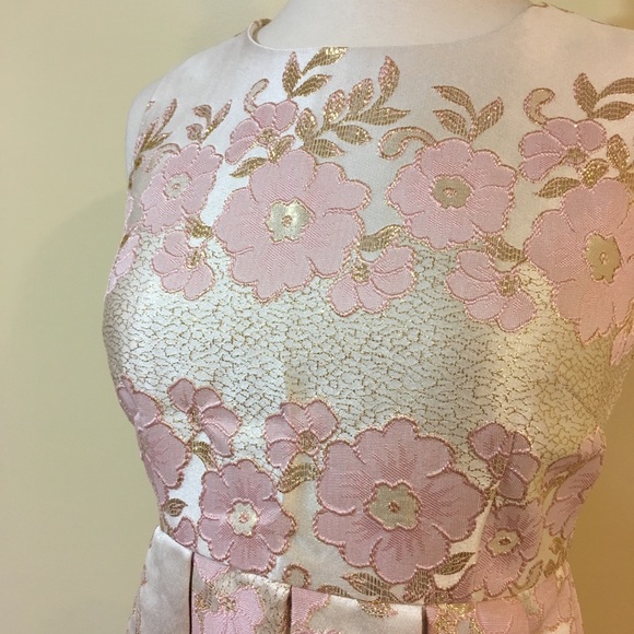 💥 CLEARANCE Gold Blush Floral Lace Pleated Dress - Picture 3 of 4